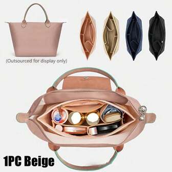 1PC Multi-Pocket Organizer Insert Bag Felt Cloth Zipper Cosmetic Storage Bag Lightweight Portable Inner Travel Storage Bag Bag Insert Organizer With Multi-Pockets Suit For Long C.Hamp Le Pliage S Tote Bag Organiser School Supplies Teacher Gifts Back To School Teacher Accessories