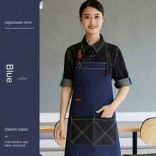 1入組對比色頸掛圍裙，適用於餐飲，韓式理髮師工作服，男女家居清潔用品 - 黑色 - 查看 1