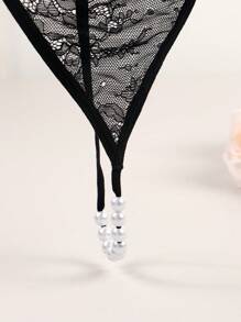 Phụ nữ T Back G String Ngọc trai giả Chuỗi Low Rise Tóm tắt Quần lót Thông gợi cảm, Màu đen - màu đen - Xem 2