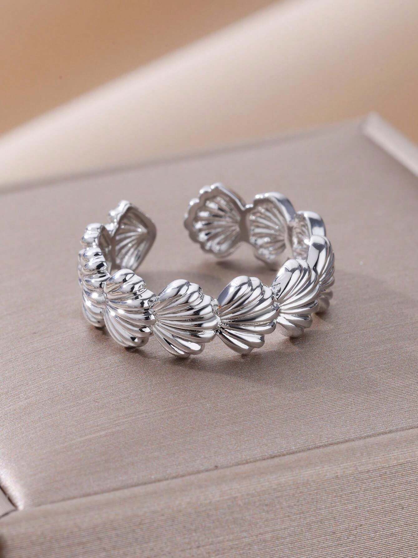 1PC Shell Rings For Women Stainless Steel Geometric Opening Rings