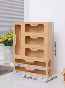 竹製多功能錫箔/塑膠包裝/保鮮袋收納盒香料架組織者，多功能廚房收納架 - 杏色 - 查看 2
