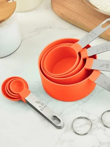 8入組/套不銹鋼量杯和湯匙帶橘色手柄,烘焙工具成套工具帶畢業標記