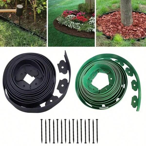 1 Packung Landschaftsrandabgrenzung ohne Graben, Blumenbeet-Randabgrenzung, Rasen-Randabgrenzung, Garten-Randabgrenzung ohne Graben, Landschaftsgestaltungs-Randabgrenzung aus Gummi, Wildblumen-Garten-Randabgrenzung, Rasenkante 10 Meter (inkl. 30 Nägel)