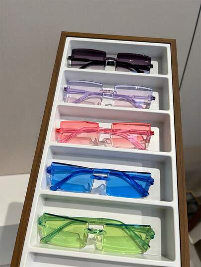 5pcs Square Frameless Sunglasses For Men, Casual Outdoor Street Style Party Beach Fashion