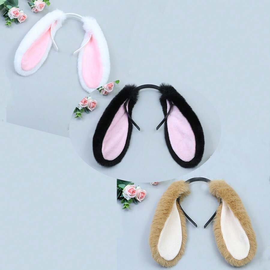 1pc Lying Ear Rabbit Hair Accessory Cosplay Habbo Dog Poodle Ears And Tail Handmade Simulation Plush Hair Band Party Dance Dressing Props - Black - View 1
