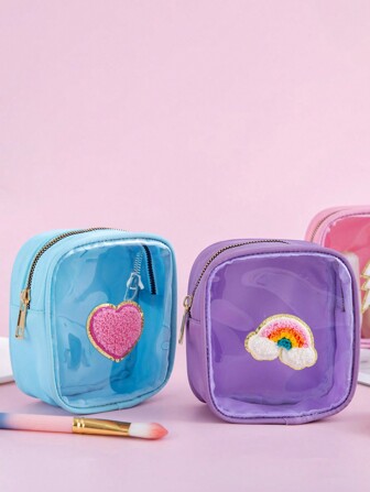1 Piece Mini Cute Waterproof Preppy Chenille Heart Lightning Rainbow Plane Patches Clear PVC Travel Cosmetic Bag Makeup Zipper Pouch, Small Cute Lipsticks Organizer For Swimming Beach Travel Transparent Women Girls Zipper Cosmetic Pouch Organizer Bags, Makeup Bag, Vanity, Make Up Bag, Organizer, Storage, Makeup Organizer, Makeup Bags, Toiletry Bag, Desk Organiser, Cosmetic Bag, Makeup Pouch, Make Up Organize, Make Up Pouch, Make Up Bags, Makeup Pouch, Cosmetic Bag, Large Capacity, Large Makeup Bag, Gifts Christmas Gifts, Gift Ideas For Women