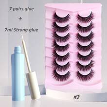 假眼睫毛條，7對自然假睫毛套裝，化妝假睫毛，配有一支7ml強力睫毛膠，防水長效睫毛膠 - 黑色 - 查看 9