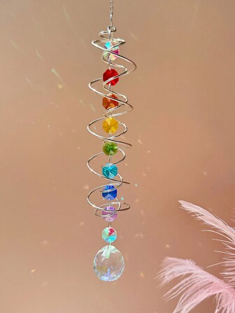 1 件 3D 凝视球螺旋尾风转稳定悬挂装饰彩虹制造器挂钩太阳捕手风铃挂饰（总长度：45 厘米/17.72 英寸）