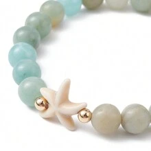 1 pièce Bracelet élastique perlé avec pierre et étoile de mer style océan, convient pour un port quotidien / à la plage / en cadeau. Bijou d'été. Diamètre intérieur : 2-3/8 pouces (6,1 yard). Cadeau idéal pour la petite amie / épouse / mère. Saint-Valentin / anniversaire / remise des diplômes / fête des mères