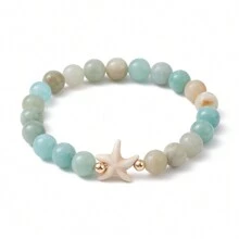 1 pièce Bracelet élastique perlé avec pierre et étoile de mer style océan, convient pour un port quotidien / à la plage / en cadeau. Bijou d'été. Diamètre intérieur : 2-3/8 pouces (6,1 yard). Cadeau idéal pour la petite amie / épouse / mère. Saint-Valentin / anniversaire / remise des diplômes / fête des mères
