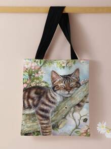 Borsa a tracolla con stampa a motivo di gatti stampata sui due lati, borsa casual da viaggio e da spiaggia, grande capacità, riutilizzabile, borsa a tracolla casual da donna di grande capienza in tela, borsa da spiaggia, borsa della spesa con stampa per donne