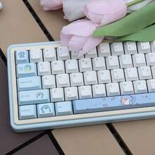 Teclado mecánico ZIFRIEND con tapas de teclas personalizadas, tiburón ardiente de 131 teclas - blanco azul - Ver 6