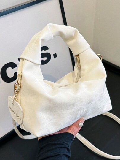 All-Match Solid Color Crescent Handbag For Women, Chic Detachable Strap Hobo Crossbody Bag, Elegant Dumpling Pouch & Mobile Purse, Minimalist Commuting Travel Top Handle Underarm Bags, Small Zipper Baguette Bag For Women's Daily Use