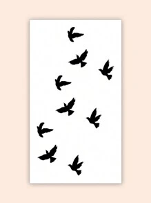 1 Sheets Small Size Body Art Temporary Tattoo Stickers For Men And Women, Black Minimalist Flying Bird Free Pattern, Old School Style, Waterproof Fake Tattoo, Lasts 2-5 Days, Covering Scars, Can Be Used On Arms Wrist Shoulders Legs Waist Neck Hand - Black - View 2