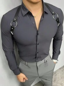 1pc Men Black Handmade Rivet PU Leather Shoulder Strap For Binding, Suitable For Tight-Fitting Shirts And T-Shirts Halloween Halloween Accessories, Halloween Costumes Autumn-Winter Accessories Halloween Costume,Suitable For Teens, Youth,Men,Casual, Outdoor, Athletic, Vacation, Graduation Gifts, Birthday, Daily Wear - Black - View 3