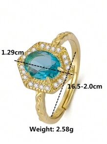 Flyleaf 1 Piece Vintage S925 Sterling Silver 14K Gold Color Geometry Blue Artificial Topaz Open Ring For Women Party Banquet Engagement Fine Jewelry