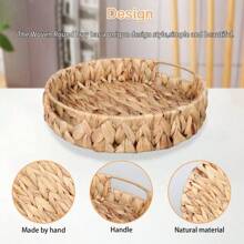 手編織物收納盤,馬蹄莖柳編編編織盤可整理,天然容器,草編水果、工藝品收納箱 - 自然色 - 查看 5