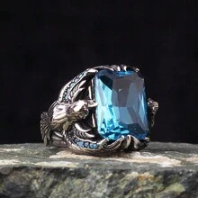 1 件朋克精致手饰方形人造水晶红蓝戒指鹰图腾个性复古戒指婚礼商务派对日常配饰 - 老鷹圖騰戒指 - 查看 15