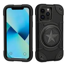FOGEEK iPhone防震手機殼,皮膚感觸矽膠,重型保護,3層裝甲,四個角落緩衝器帶支架 - 黑色 - 查看 4