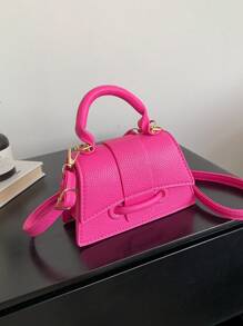 1pc Mini Fashion Casual Single Compartment Drawstring Bag With Personalized Lock And Carrying Options (Handbag Or Crossbody) - Hot Pink - View 2