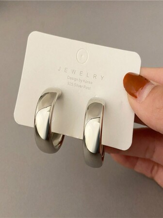 2 Pares de Brincos Femininos Minimalistas Geométricos de Aço Inoxidável em Formato de Círculo em Forma de C Versátil e Moderno