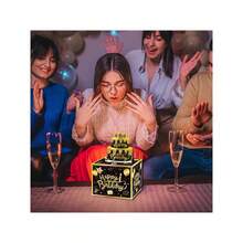 1pc Happy Birthday Money Box For Cash Gift Pull, Black And Gold Birthday Surprise Money Gift Box For Cash Gift Pull, Money Roll Pull Out Surprise Gift Box With Cake Card For Friends And Family - Burnt Orange - View 3