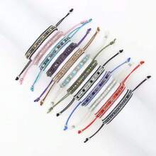 1pc Fashionable And Simple Bohemian Style Glass Bead Hand-Woven Drawstring Bracelet, Couple Style All-Match Bracelet - Multicolor - View 4
