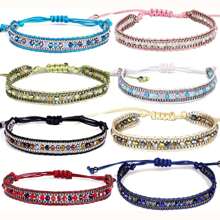 1pc Fashionable And Simple Bohemian Style Glass Bead Hand-Woven Drawstring Bracelet, Couple Style All-Match Bracelet - Multicolor - View 1