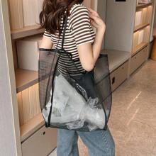 Túi đeo vai lưới trong suốt kiểu dáng đơn giản thời trang nhẹ du lịch dung tích lớn túi đựng đồ đi biển túi mua sắm - Nhiều màu - Xem 3