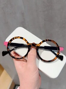 1 Pc New Round Multi-Color Fashion Flat Glasses Retro Style Unisex Eyeglasses Frame, Fashionable Decor Glasses For Daily Wear