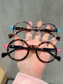 1 Pc New Round Multi-Color Fashion Flat Glasses Retro Style Unisex Eyeglasses Frame, Fashionable Decor Glasses For Daily Wear