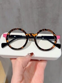 1 Pc New Round Multi-Color Fashion Flat Glasses Retro Style Unisex Eyeglasses Frame, Fashionable Decor Glasses For Daily Wear