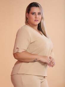 conjunto plus size feminina novo blusa com calca 44 ao 48 - Caqui - Visão 5