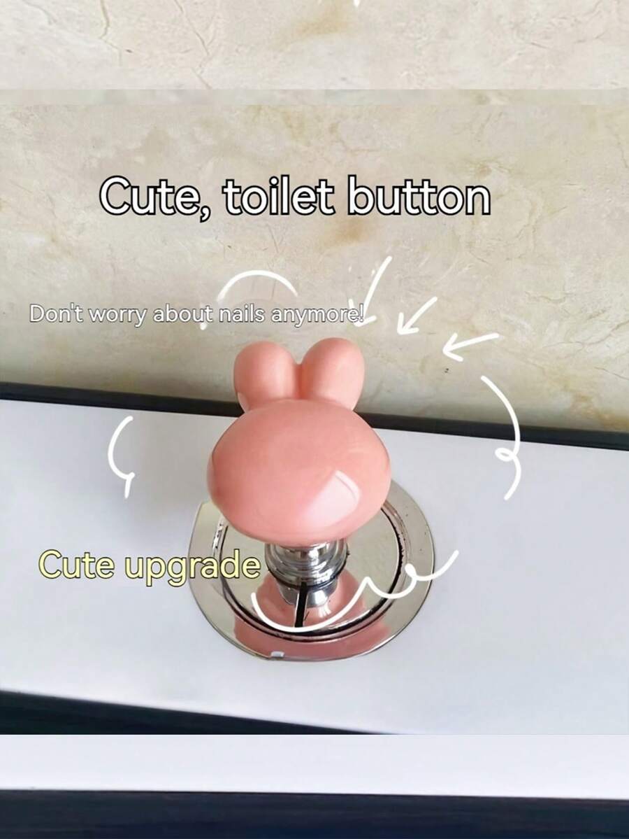 1只多功能兔子馬桶壓按鈕，水箱按鈕墊，薄釘保護套，櫥櫃抽屜把手，小巧心形顯新颖，適用於家庭、公寓、旅館、建築、家具衣櫥的推拉門 - 彩色 - 查看 1