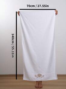 QIBHI 3/2/1件装纯棉刺绣欧式毛巾/浴巾，柔软吸水，适用于家庭、酒店、健身房、旅行、礼品、沙龙、运动、户外、海滩、学校、返校季、旅行配件、家居必备、毛巾、护肤 - 白色 - 查看 6