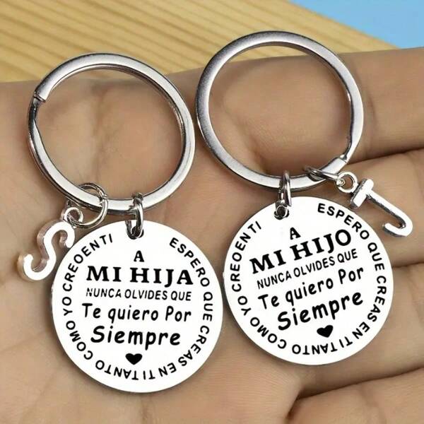 1pc Son Daughter (Initial A-Z) Stainless Steel Engraved Initials Keychain Key Ring Best Father Mother Gift Idea For Boy / Girl Birthday Graduation Gifts Car Accessories Bag Charm Backpack For School