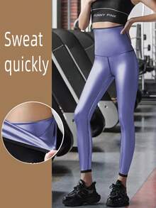 女士瑜伽桑拿運動短褲，女士運動長褲，快乾基礎塑身衣 - 藍色 - 查看 2