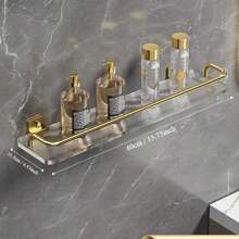 1pc Bathroom Shelf, Gold, Silver, Transparent, Acrylic Storage Rack, Cosmetic Storage Shelf, Vanity Tray Bathroom Accessories Bathroom Tools Bathroom Accessories - Gold - View 11