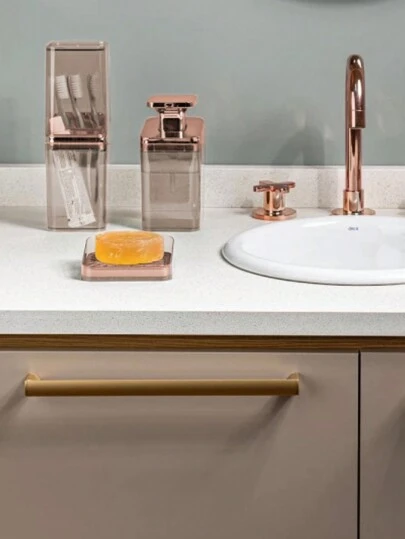 Porta Escova De Dentes Com Tampa Slim Elegante Banheiro Metalizado