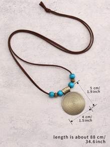 1 buah Kalung Rantai Paduan Geometris Manik-manik Kayu untuk Wanita, Kalung Panjang Gaya Vintage untuk Sweater. - Biru - View 2