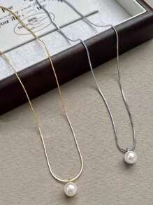 1pc Fashionable Faux Pearl Necklace For Women With Luxurious Feel Simple & Versatile Ins Style Collarbone Chain Jewelry - Multicolor - View 4