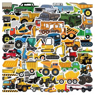 50 st tecknade klistermärken med byggbilar, söta graffiti-klistermärken lämpliga för vattenflaskor, bärbara datorer, telefoner, skateboards, gitarrer, bagage, klippböcker, hjälmar, festdekorationer