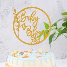 Baby In Bloom Cake Topper - Flower Theme Baby Shower Cake Topper, Floral Baby Shower Gender Reveal  Cake Decorations - Gold - View 1
