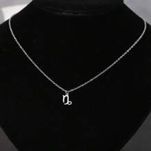 1pc Stainless Steel Lock & Square Chain Zodiac Pendant Necklace With 12 Constellation Signs And Birthday Gift Card - Silver - View 9
