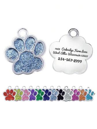 1pc Personalized Light Blue Small-Sized Dog-Shaped Pet ID Tag With Silver Bottom, Customizable With Pet Name, Contact Info, Address, Etc. It Is Engraved To Avoid Losing The Pet ID Tag, Suitable For Small Dogs And Cats.