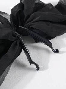 1pc Cute Black Multi-Layered Chiffon Mesh Bow Detail Hair Clip For Little Girls, Lovely Mesh Bow Banana Hairpin Suitable For Daily Use