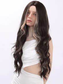 32 Inch Synthetic Fiber Black Gray High Gloss Dyed Wavy Curly Hair Natural Split Style Women'S Wig - Ombre - View 3