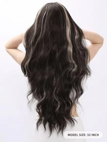 32 Inch Synthetic Fiber Black Gray High Gloss Dyed Wavy Curly Hair Natural Split Style Women'S Wig - Ombre - View 4
