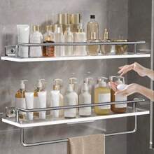 1 kệ đựng đồ dùng phòng tắm, màu vàng/bạc/trong suốt bằng acrylic, hộp đựng mỹ phẩm, khay trang điểm cho bàn trang điểm, phụ kiện phòng tắm, dụng cụ phòng tắm. - Bạc - Xem 3