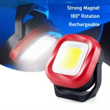 1pc Magnetic Work Light, LED Work Light Rechargeable Work Lights Portable Magnetic Flashlight Inspection Light For Car Repair, Camping, Emergency & Job Site Lighting - Red and Black - View 1